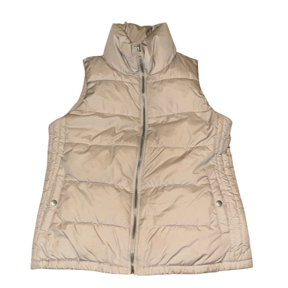 Old Navy Beige Tan Puffer Vest Womens Small Quilted Full Zip Fleece Lined Jacket